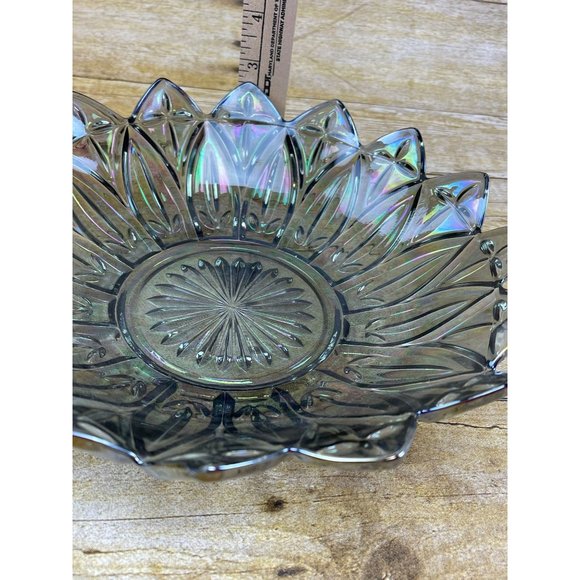 Vintage Federal Glass Smoke Iridescent Carnival Glass Serving Bowl Petals 10" - Picture 8 of 10